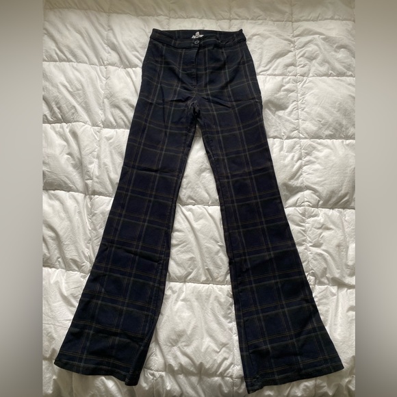 Garage Plaid High Waited Flare Pants - Picture 1 of 2